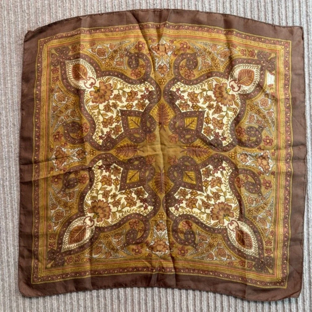 Liberty of London Vintage Silk Scarf Brown Paisley Floral Made in England